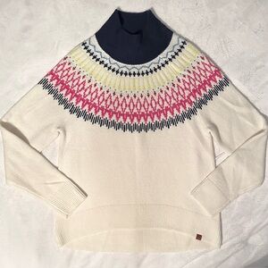 Alpine Design Fair Isle Mock Neck Sweater Womens S Nordic Cream Pink Navy